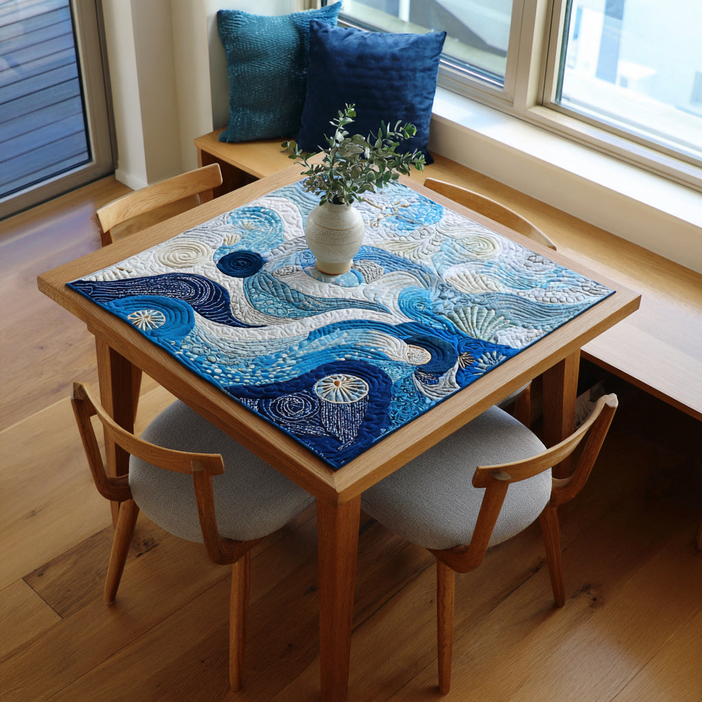 Abstract Ocean Waves Quilted Table Topper NCU0HNH163
