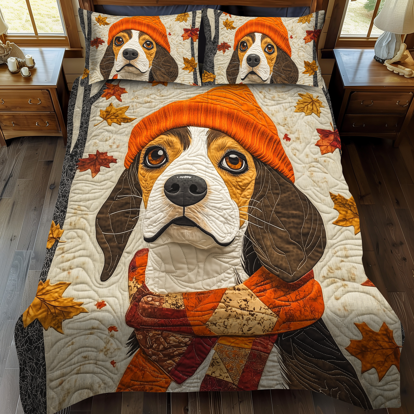 Adorable Beagle 3-Piece Quilted Bedding Set NCU0VL411