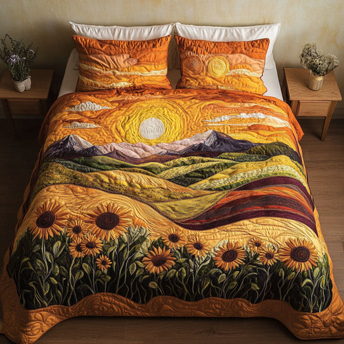 Amber Sunset Peaks 3-Piece Quilted Bedding Set NCU0NNT302