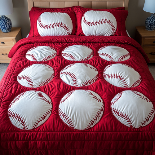 Bases Loaded 3-Piece Quilted Bedding Set NCU0VH356