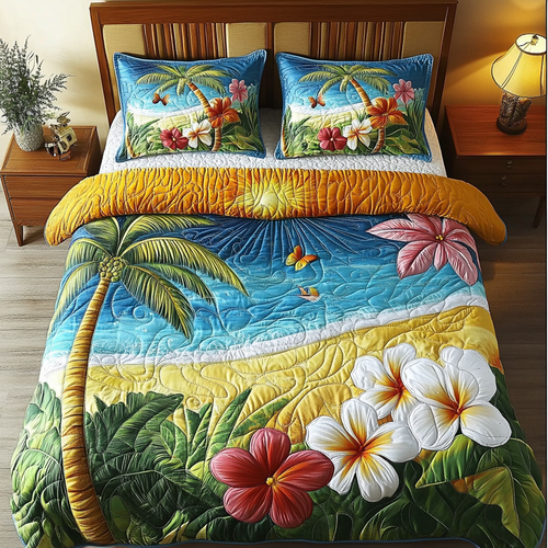Beach Blossom 3-Piece Quilted Bedding Set NCU0PVL325