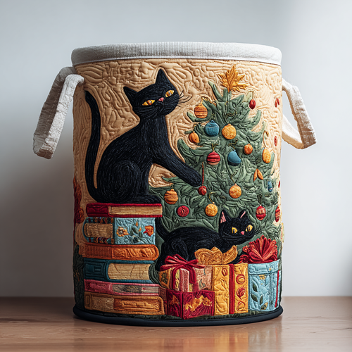 Black Cat Dream Quilted Laundry Basket NCU0DDK1138