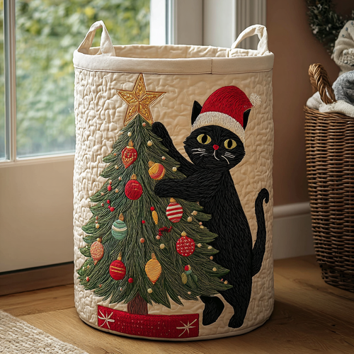 Black Cat Magic Quilted Laundry Basket NCU0DDK1134