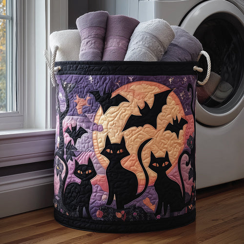 Black Cat Whimsy Quilted Laundry Basket NCU0TH3084