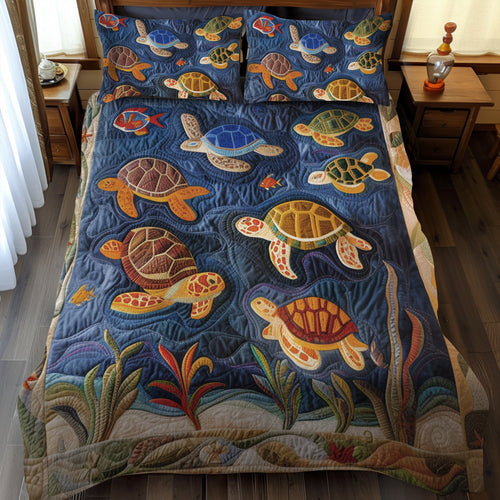 Blue Ocean Turtle 3-Piece Quilted Bedding Set NCU0TL480