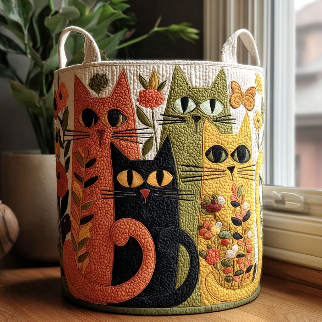 Tail-Tucked Cats Quilted Laundry Basket NCU0PTT1903