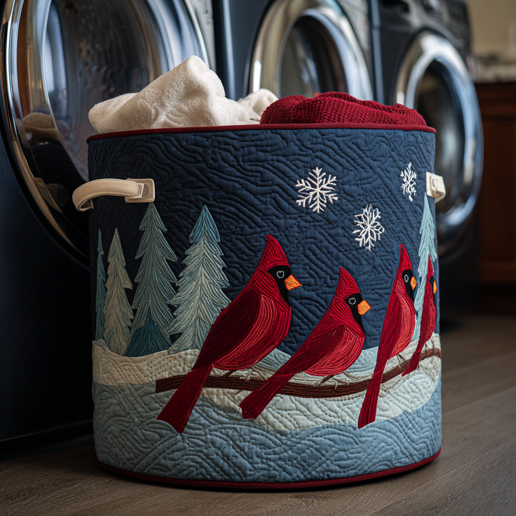 Cardinal Pair Quilted Laundry Basket