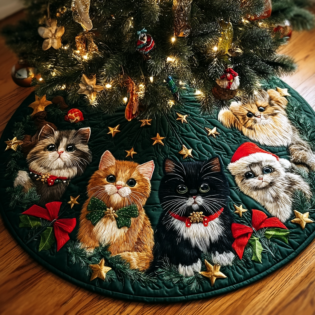 Cat Wonder Christmas Quilted Tree Skirt NCU0DDK1441