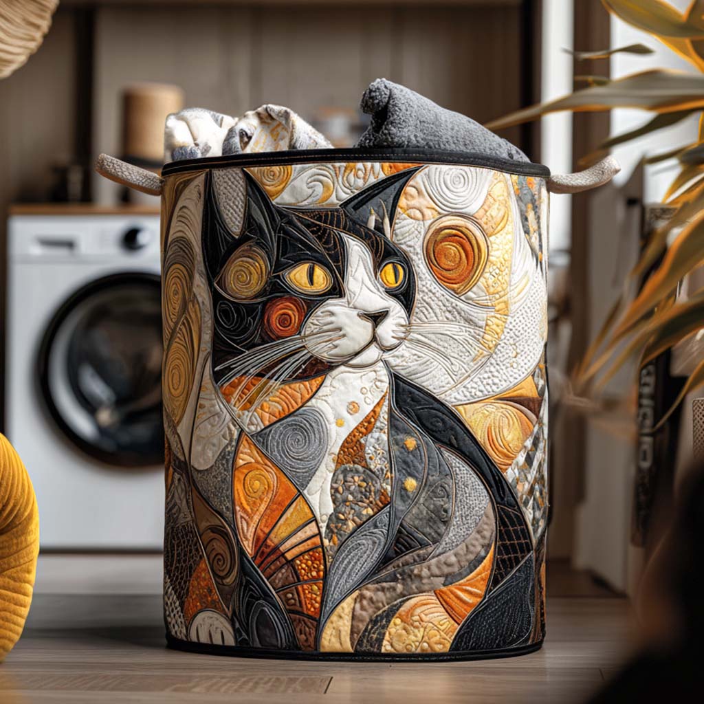 Quilted Laundry Basket with Whimsical Cats main image 0
