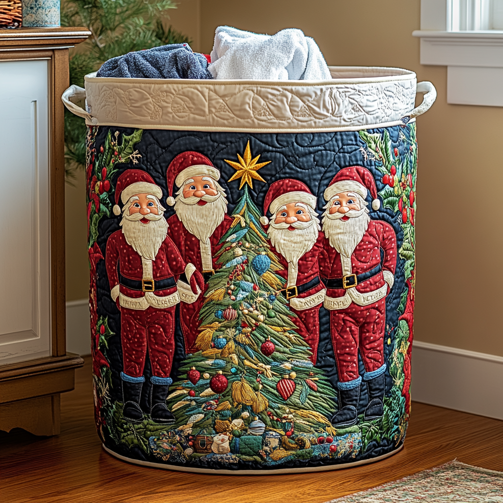 Holiday Elf Cheer Quilted Laundry Basket NCU0HNH490