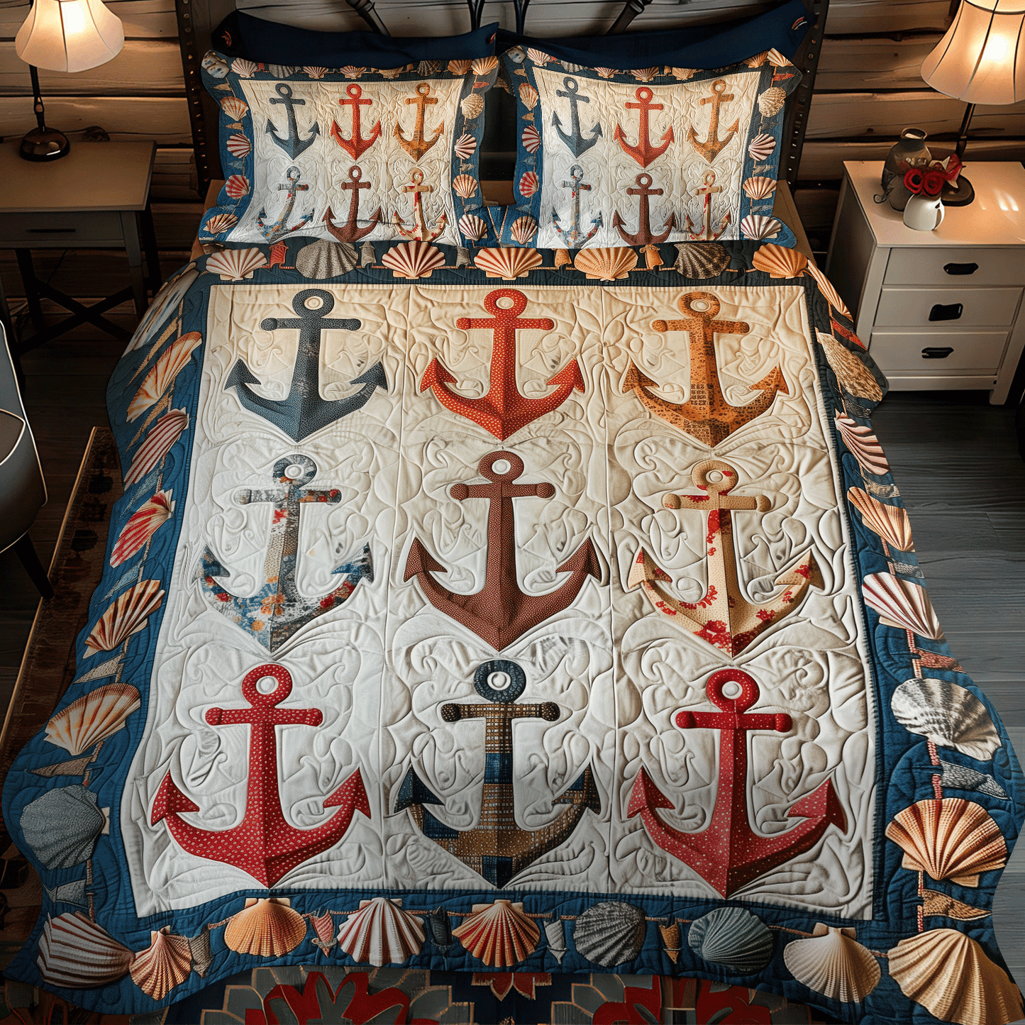 Coastal Anchors 3-Piece Quilted Bedding Set NCU0TH1215