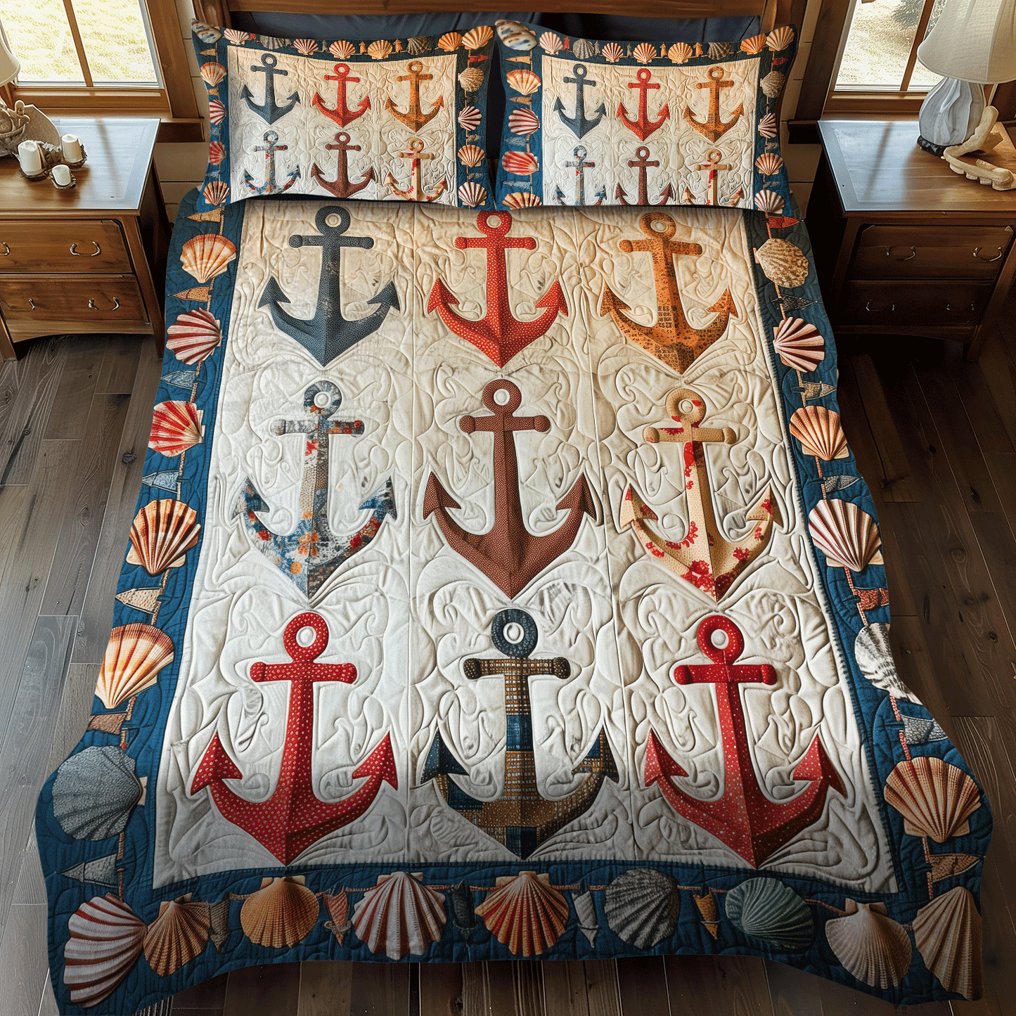 Coastal Anchors 3-Piece Quilted Bedding Set NCU0TH1215