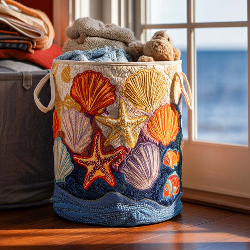 Coastal Shell Vibe Quilted Laundry Basket NCU0NNT1277