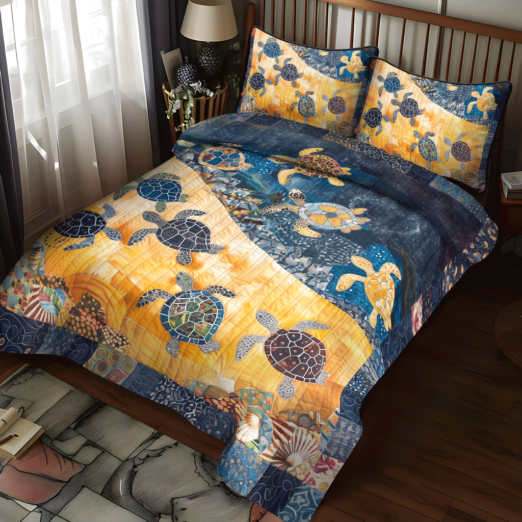 Colorful Baby Turtles 3-Piece Quilted Bedding Set NCU0TH1350