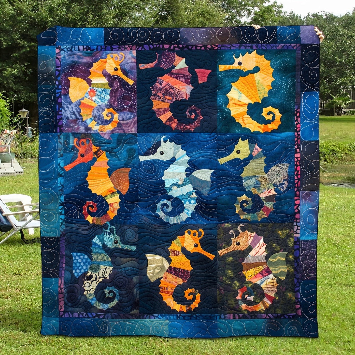 Colorful Seahorses Quilted Blanket NCU0TH1244