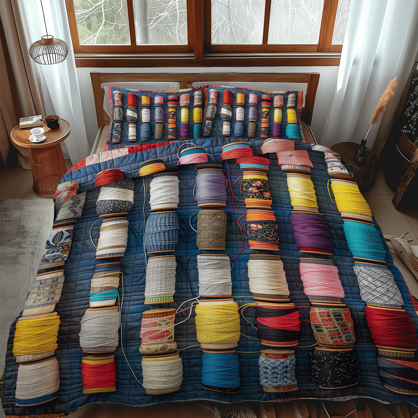 Colorful Spools 3-Piece Quilted Bedding Set NCU0TH1296