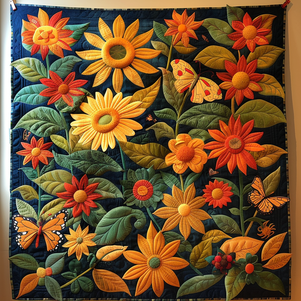 Colorful Sunflowers Quilted Blanket NCU0VL341