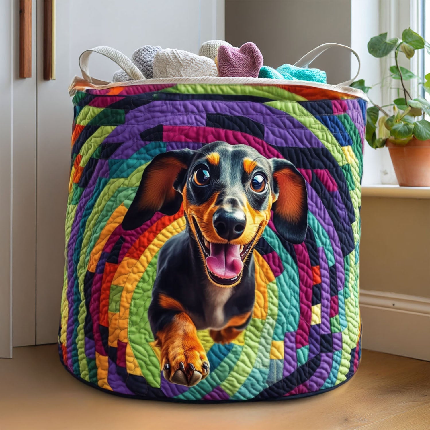 March of the Dachshunds Quilted Laundry Basket NCU0PTT1239