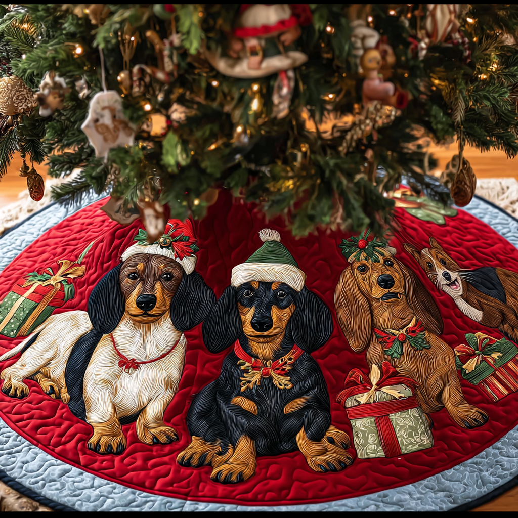 Dachshunds Delight Christmas Quilted Tree Skirt NCU0DDK1465
