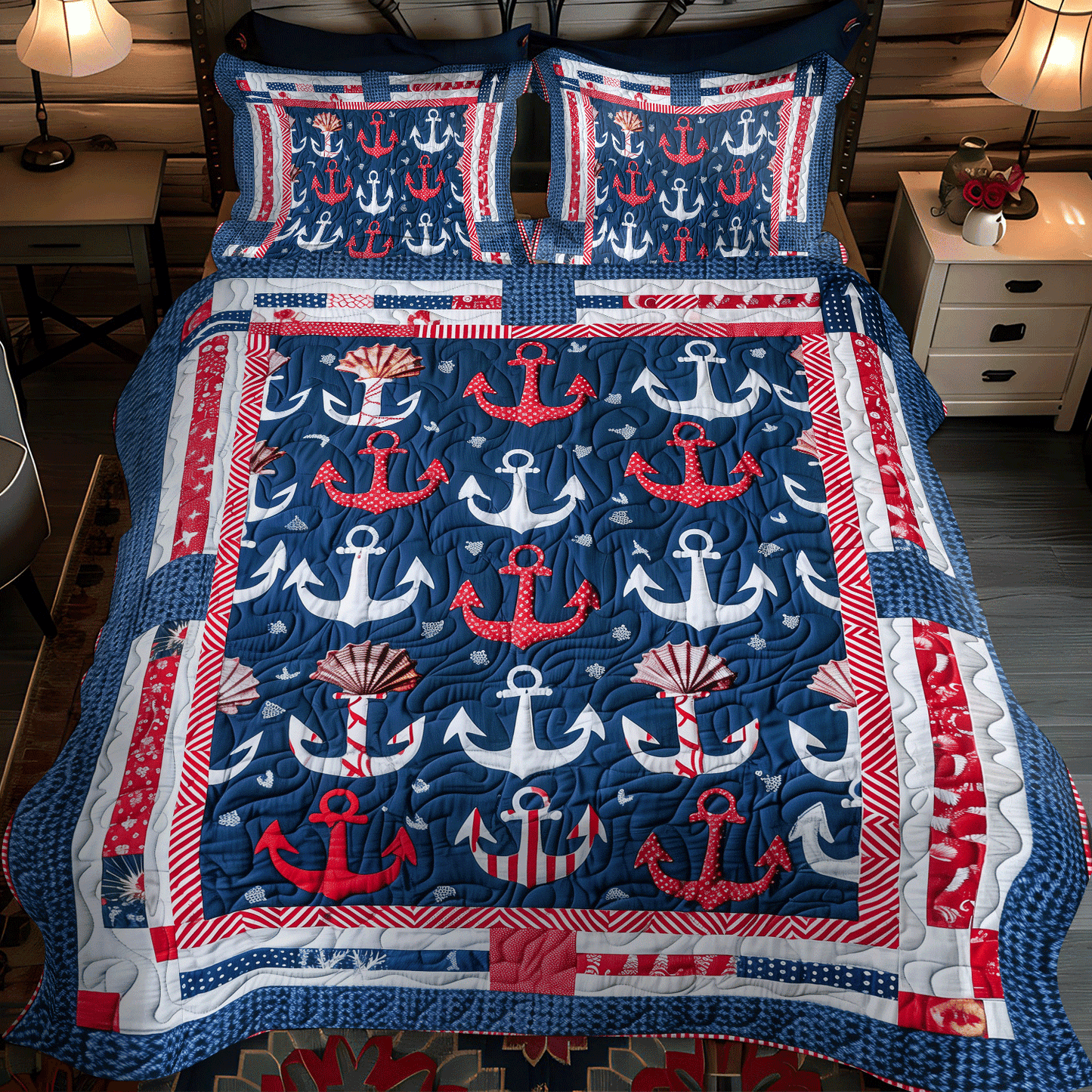 Deep Sea Anchors 3-Piece Quilted Bedding Set NCU0TH1220