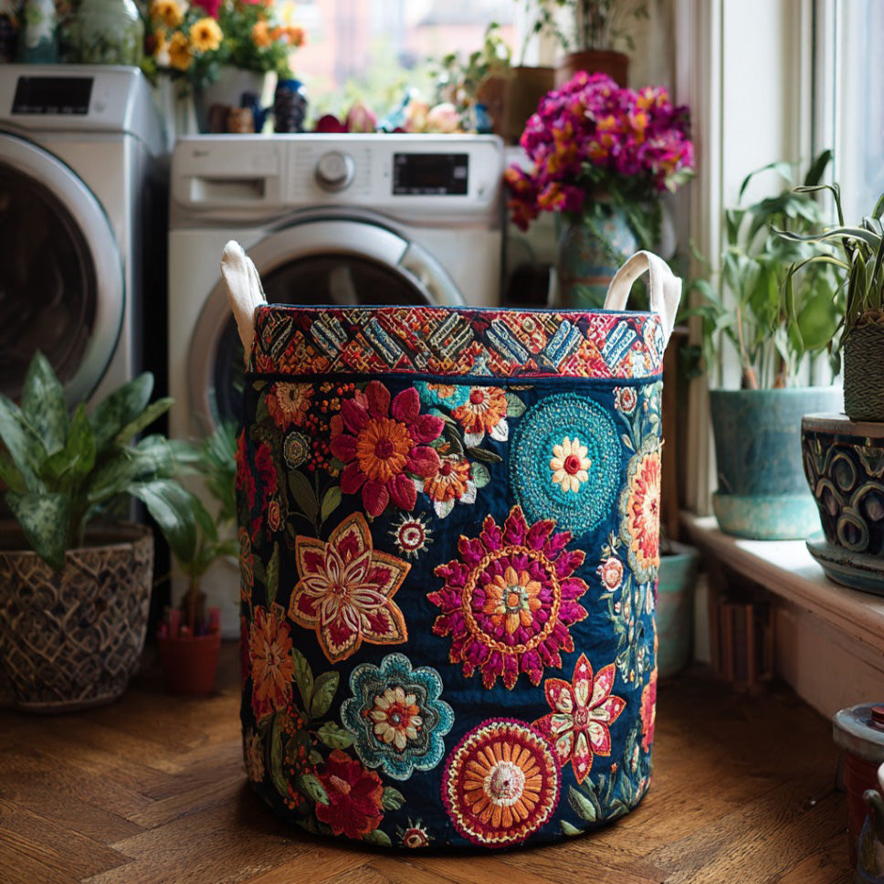 Elegant Quilted Laundry Basket Hummingbird