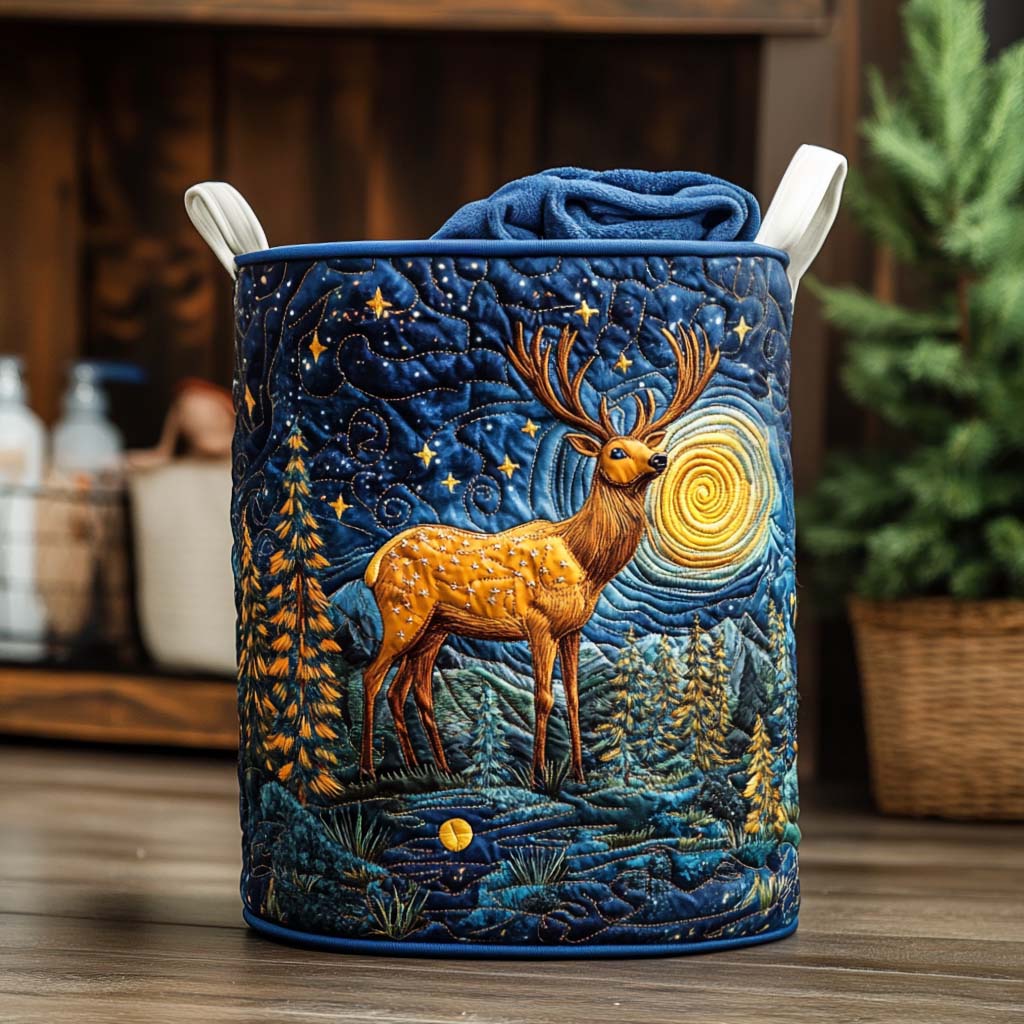 Elk in Pines Quilted Laundry Basket NCU0NNT1425