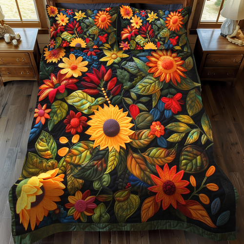 Enchanting Sunflowers 3-Piece Quilted Bedding Set NCU0VL333