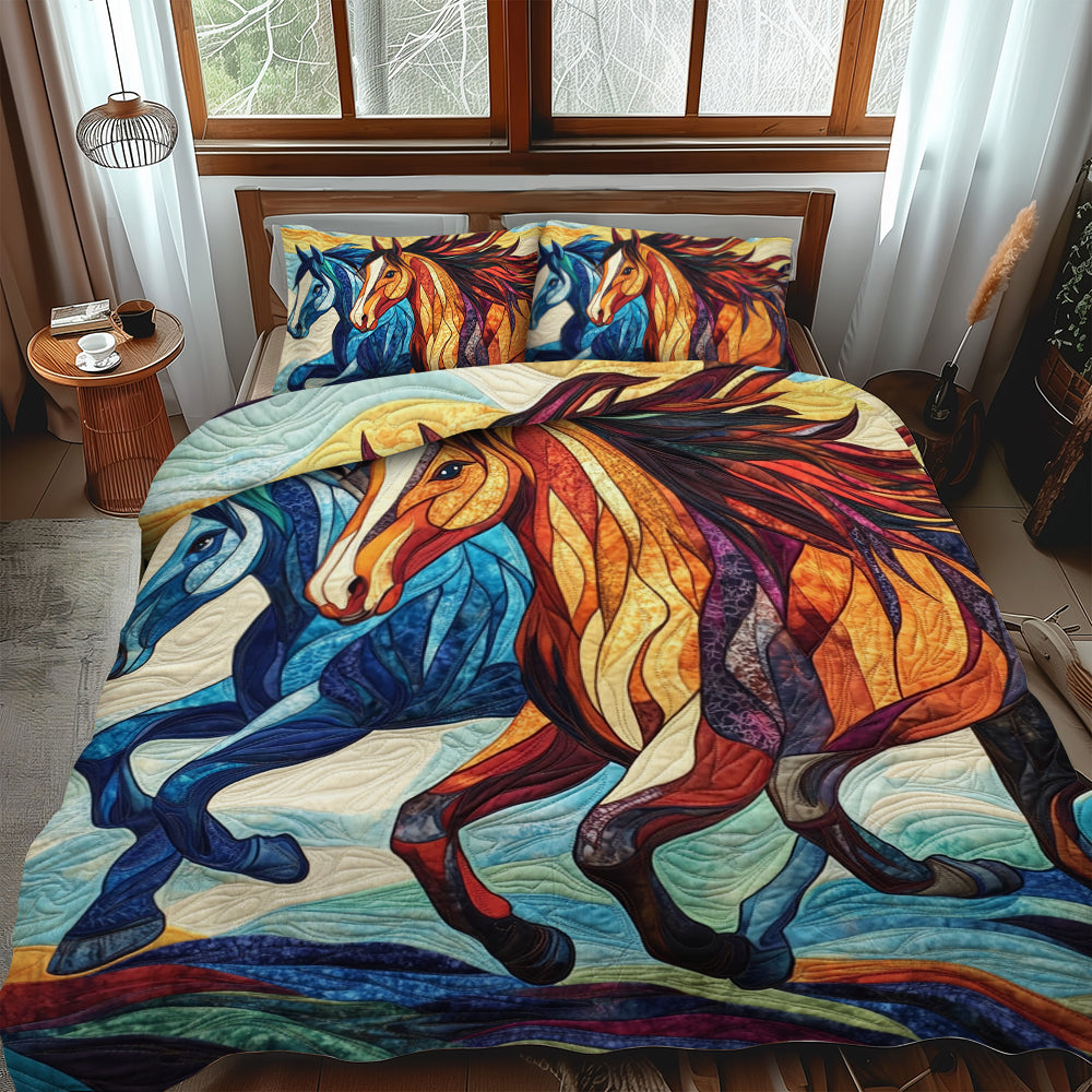 Equine Running Horse 3-Piece Quilted Bedding Set NCU0PD586