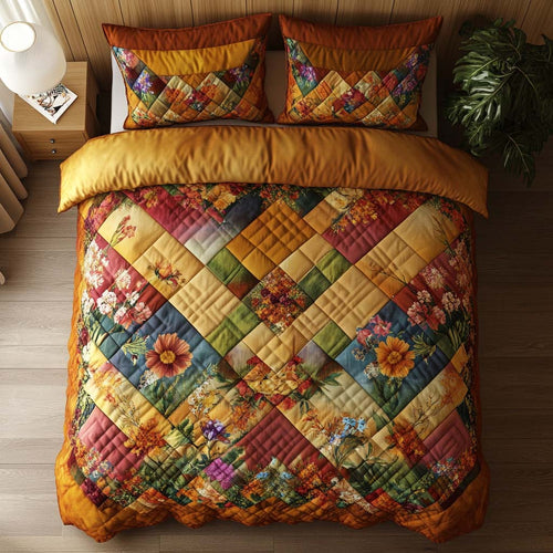 Fall Blossom Charm 3-Piece Quilted Bedding Set NCU0NNT937