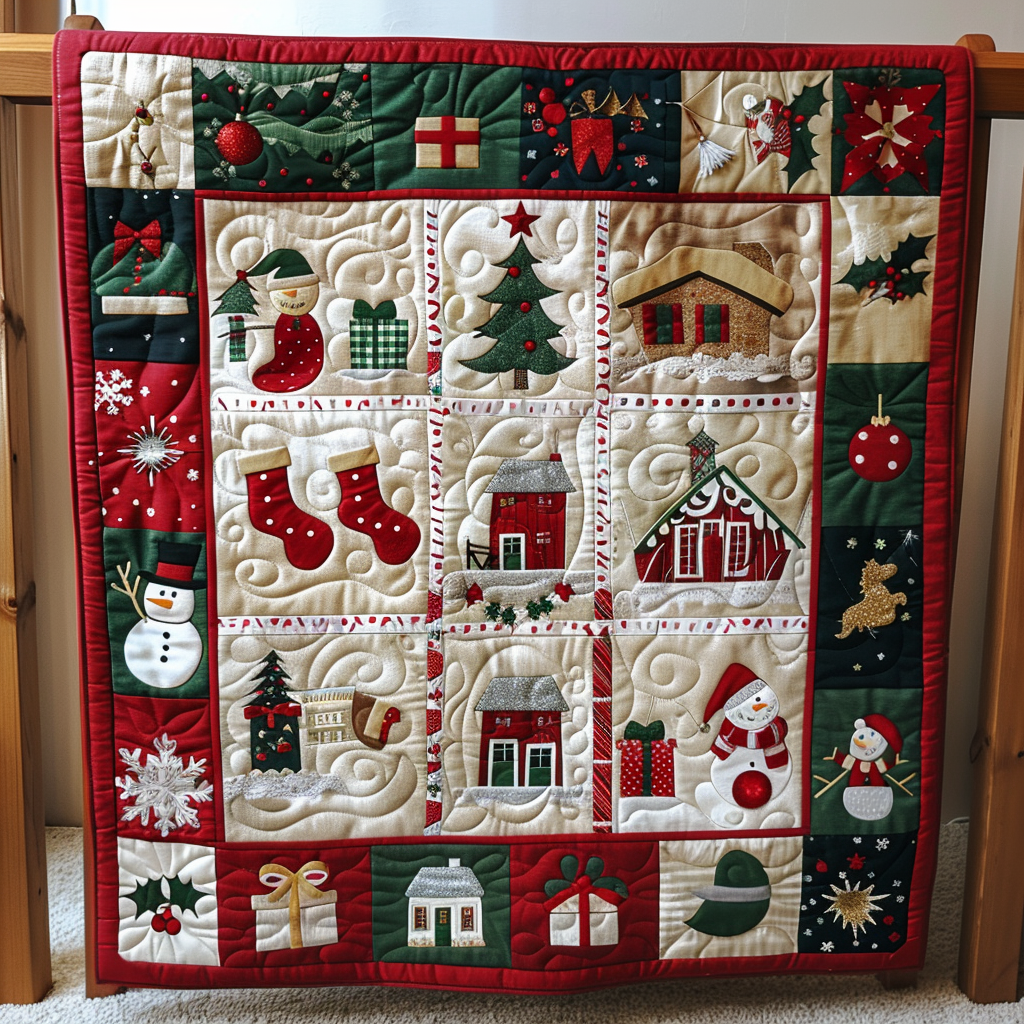 Cozy Village Christmas Quilted Blanket NCU0NT090 main image 1