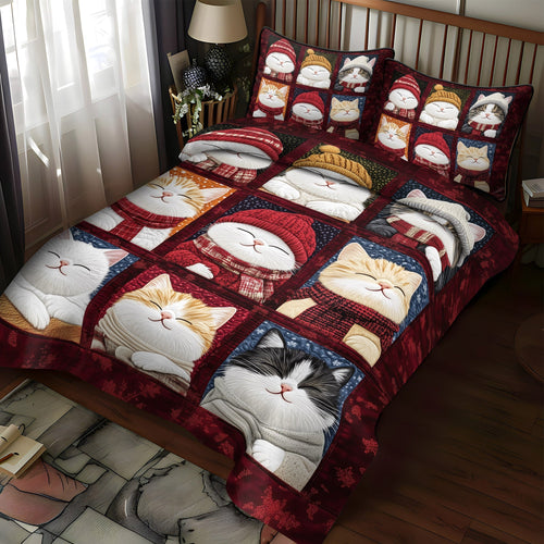 Festive Feline Cheer 3-Piece Quilted Bedding Set NCU0TL1184