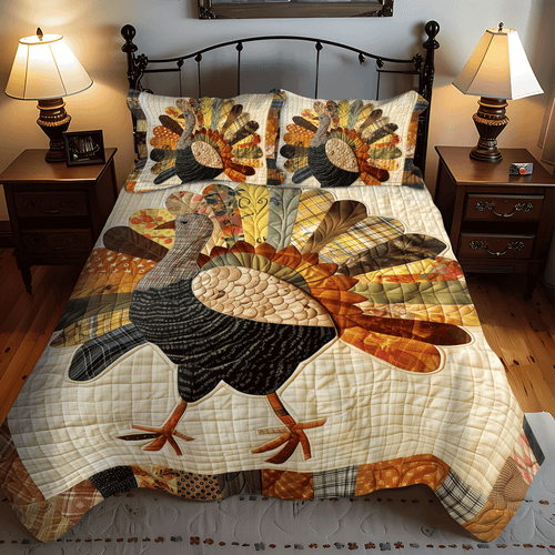 Festive Turkey 3-Piece Quilted Bedding Set NCU0TH1106