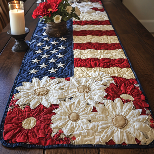 Flag Flowers Quilted Table Runner NCU0NVH247