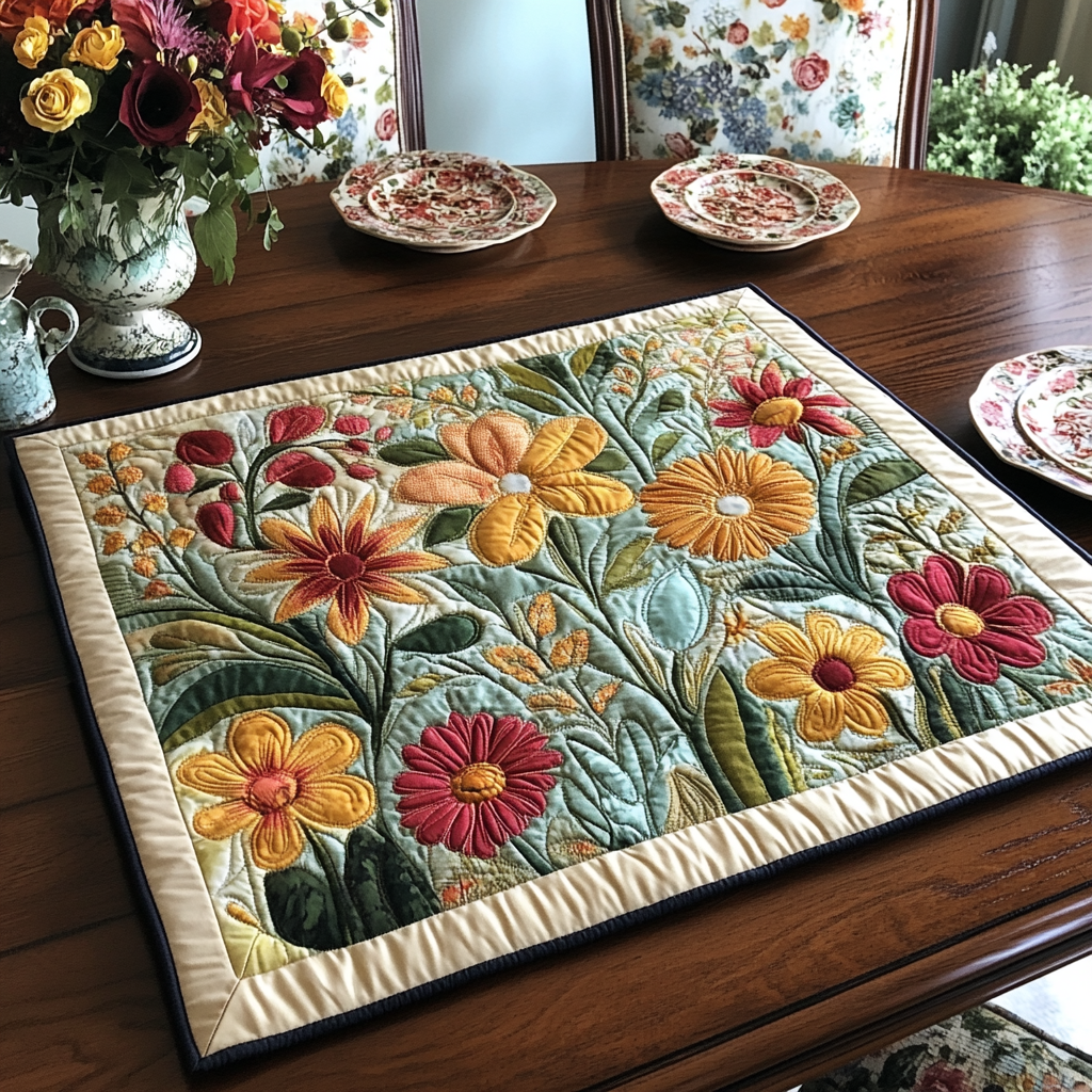 Pumpkin Wreath Charm Quilted Table Topper NCU0NNT995