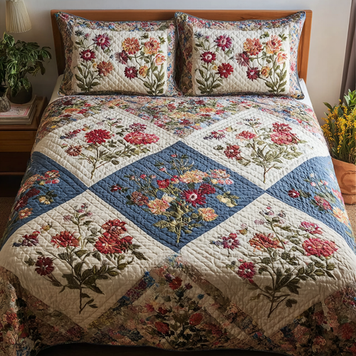 Floral Grace 3-Piece Quilted Bedding Set NCU0DDK452