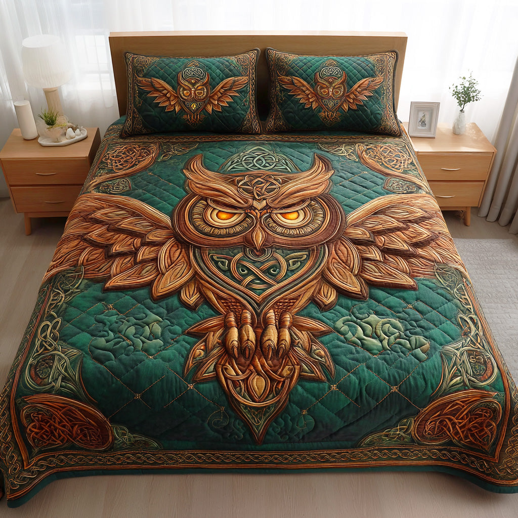 Forest Owl Knot 3-Piece Quilted Bedding Set NCU0NTD633