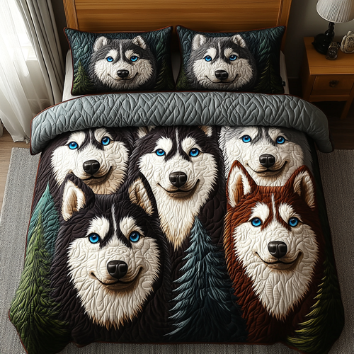 Frostbitten Huskies 3-Piece Quilted Bedding Set NCU0DV463