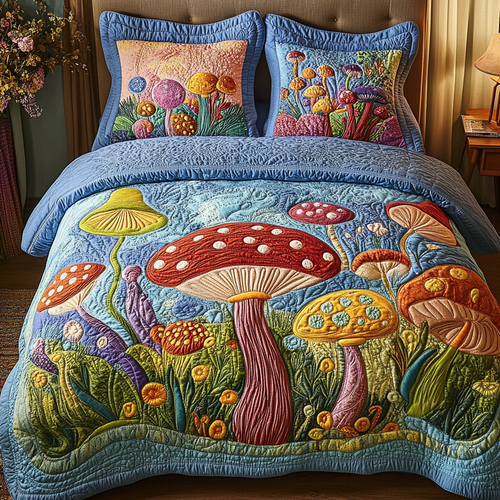 Fungi Garden 3-Piece Quilted Bedding Set NCU0NVH923