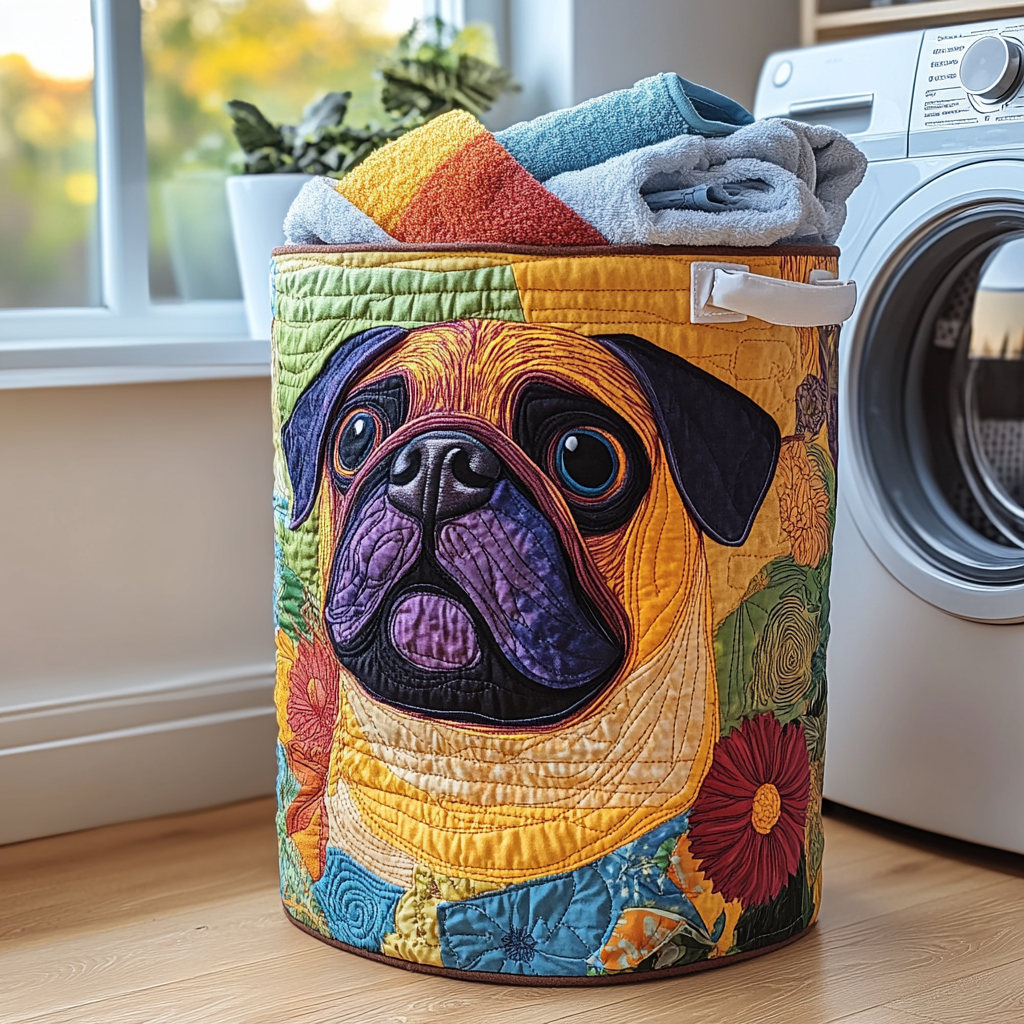 Pug Paradise Quilted Laundry Basket NCU0DV1647