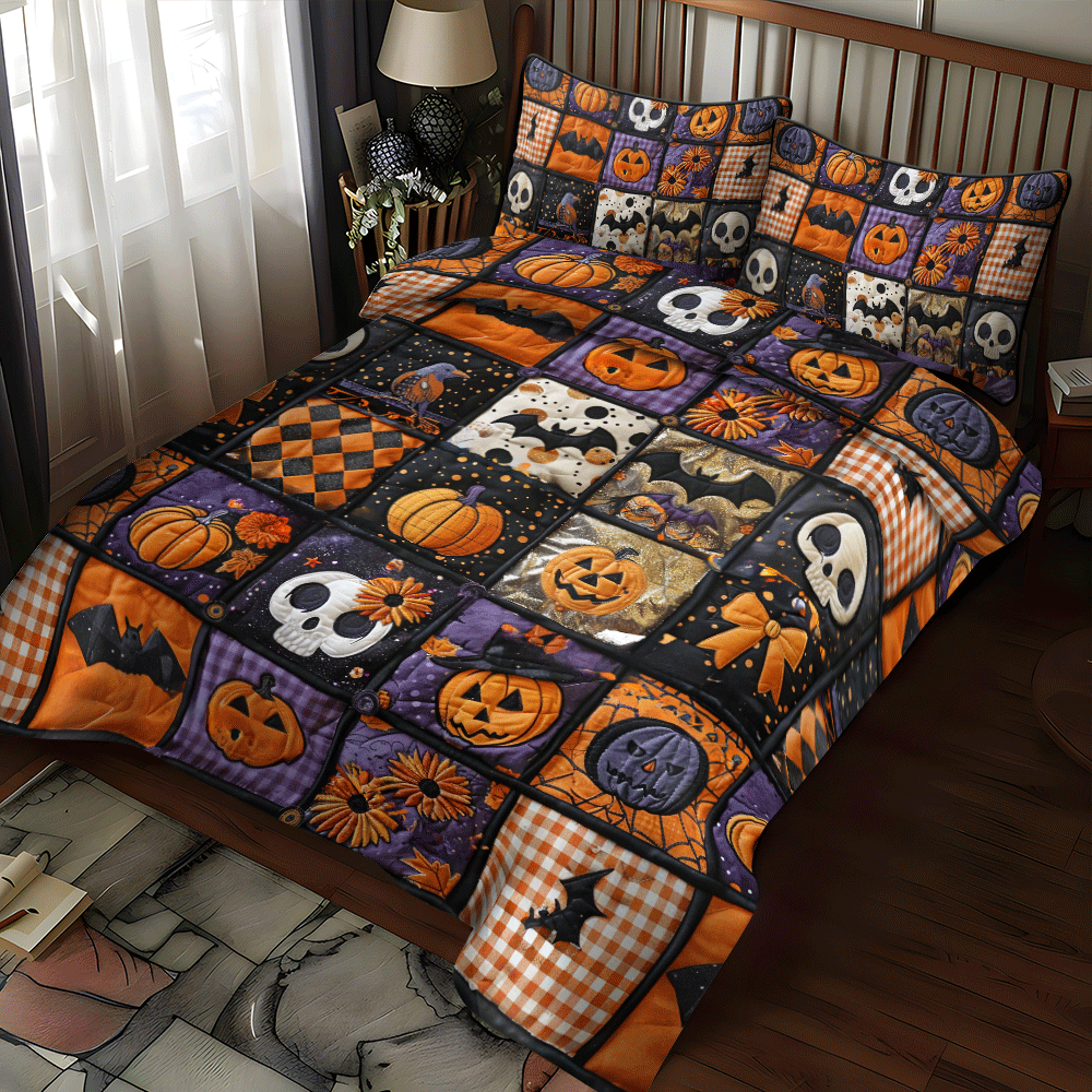 Ghoulish Halloween 3-Piece Quilted Bedding Set NCU0PD800
