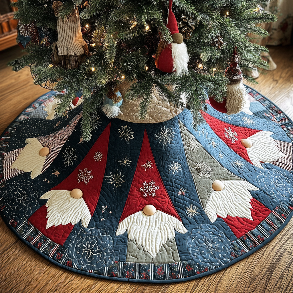 Gnome Blessing Christmas Quilted Tree Skirt NCU0DDK1436
