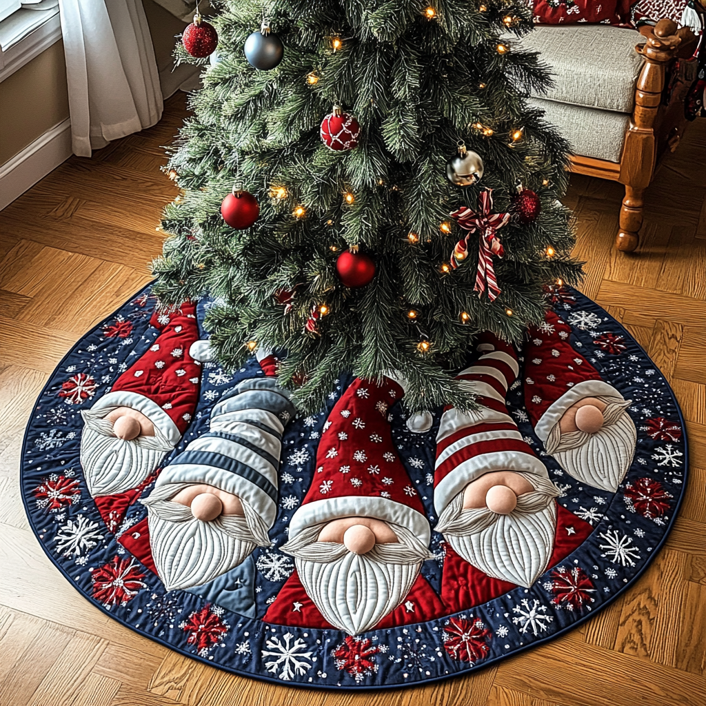 Gnome Cheer Christmas Quilted Tree Skirt NCU0DDK1437