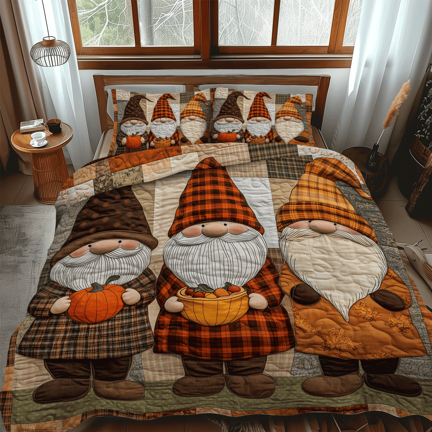 Gnome Fall Fest 3-Piece Quilted Bedding Set NCU0TH1882