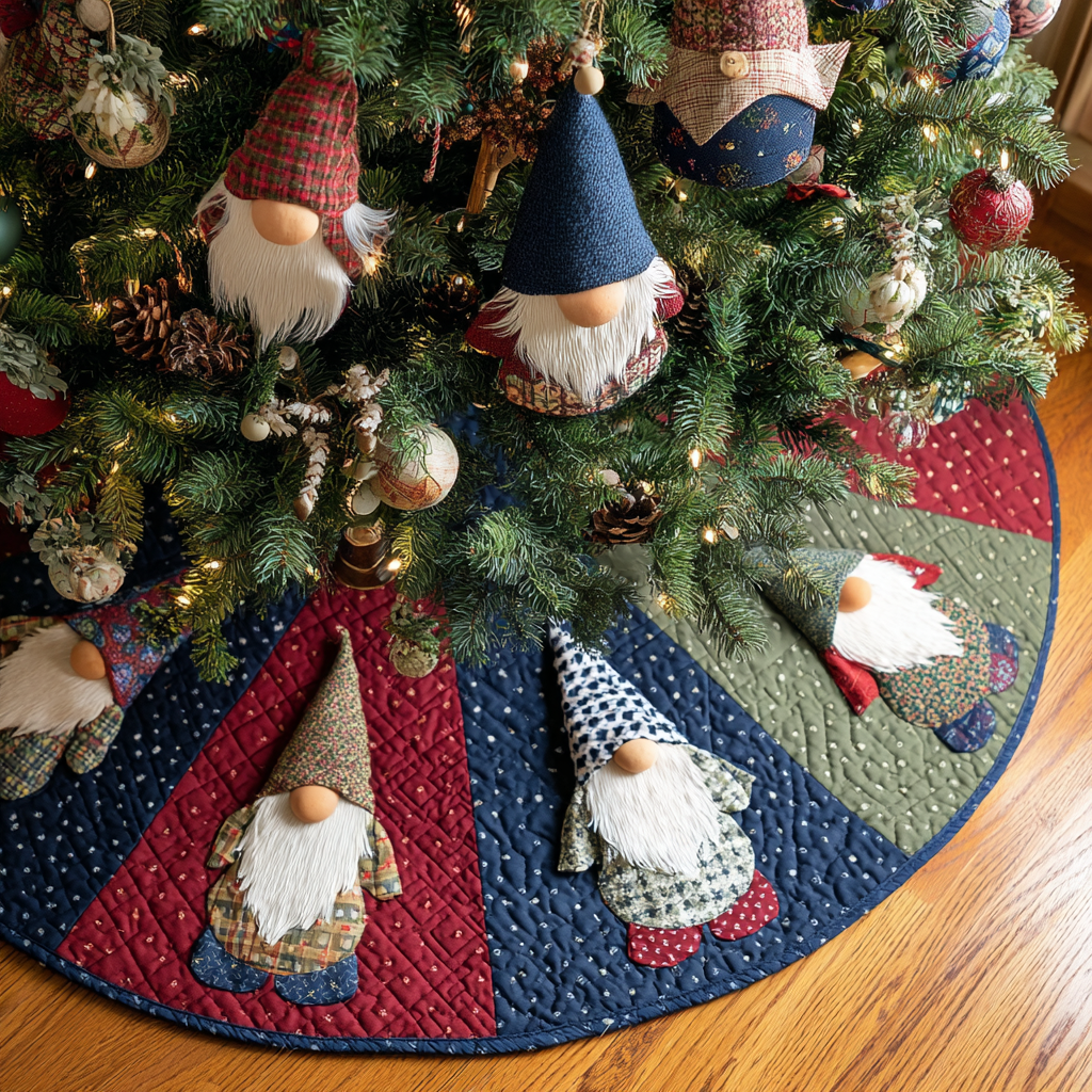 Gnome Spirit Christmas Quilted Tree Skirt NCU0DDK1432
