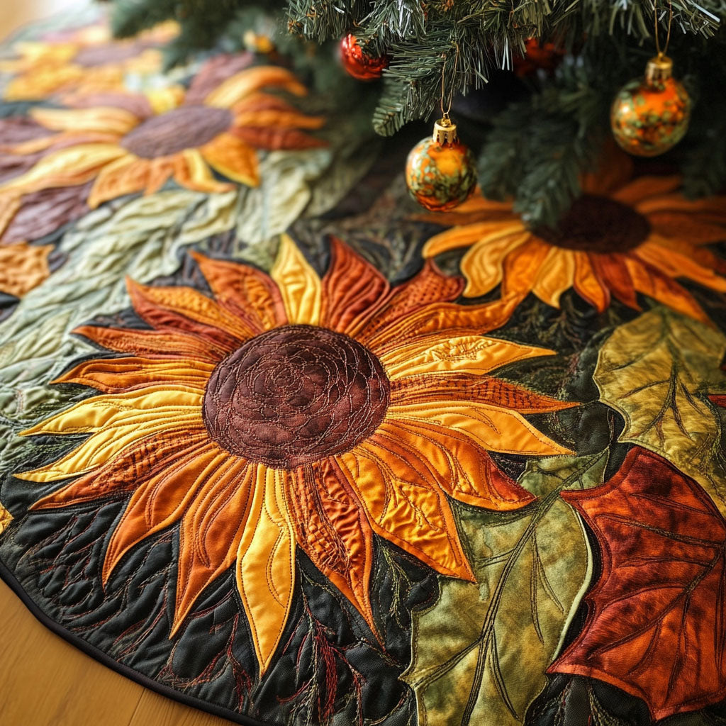 Golden Bloom Bliss Quilted Christmas Tree Skirt NCU0PTT073