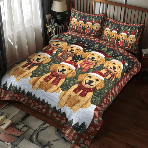 Golden Christmas 3-Piece Quilted Bedding Set NCU0TH1636