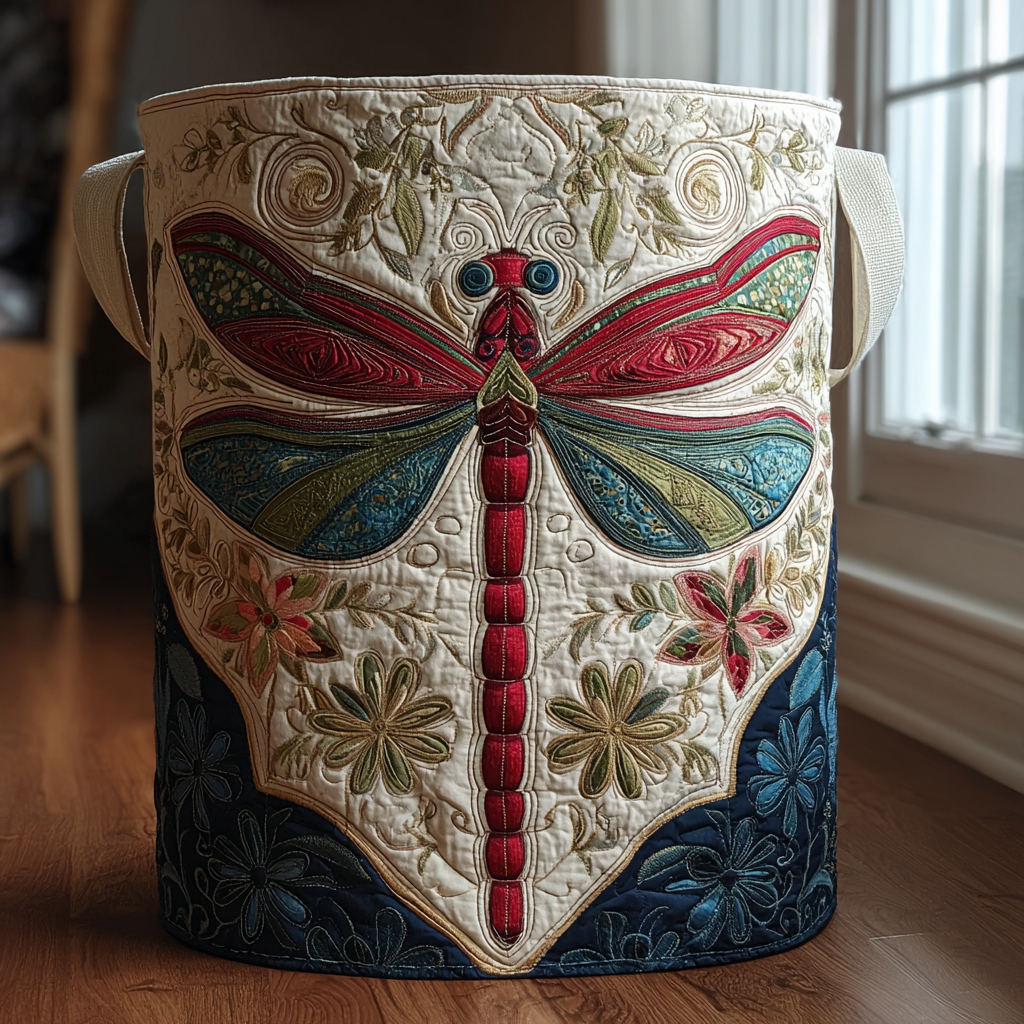 Golden Dragonfly Quilted Laundry Basket NCU0DDK1151  Quiltnest