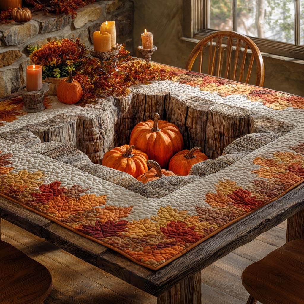 Golden Fall Pumpkins Quilted Table Topper NCU0NXD346 – Quiltnest