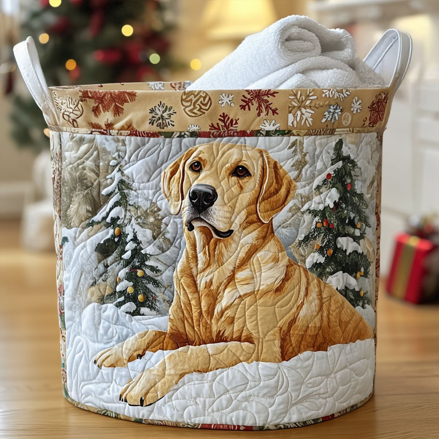 Heritage Gold Quilted Laundry Basket