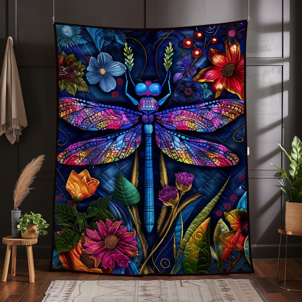 Graceful Wind Song Dragonfly Quilted Blanket NCU0PD366